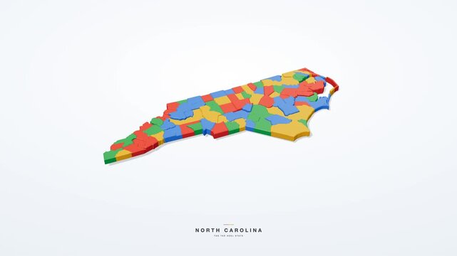 North Carolina USA 3D state map in modern flat style, rotating animation seamless loop