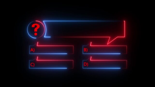 Quiz Neon Line Animation with option selection ,Quiz template challenge with option selection, Options, Interactive Test Interface, Online Examination, Trivia Game UI, 4K Motion Graphics.