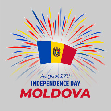 27 of august, moldova independence day. Moldovan colorful fireworks flag on white background. National holiday august 27th moldova independence day. Greeting card. Vector illustration