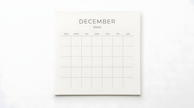 Minimalist paper calendar for december twenty twenty four isolated on white background view.