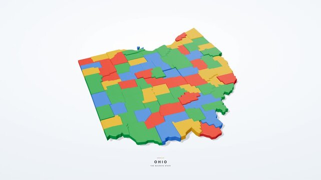Ohio USA 3D state map in modern flat style, rotating animation seamless loop