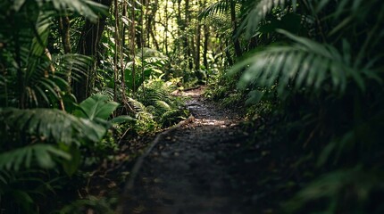 Fototapeta premium Rainforest trail winding through dense tropical jungle