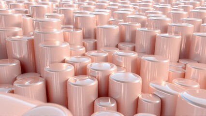 Obraz premium Pink cylinders create abstract landscape. Glossy surfaces reflect light, forming textured pattern. Minimalist design, modern aesthetic.