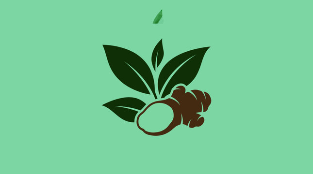 Minimalist ginger root and leaves illustration for organic spice and health concepts.
