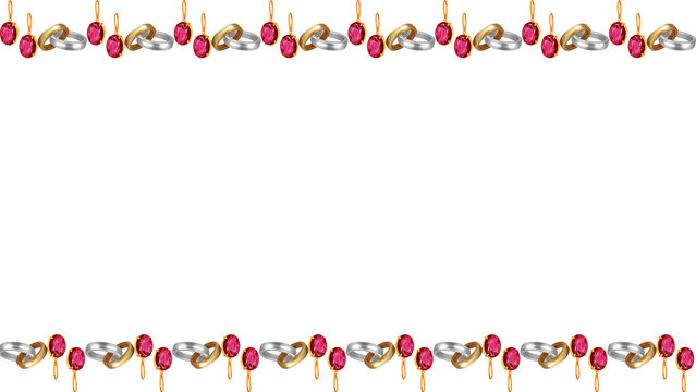 Opulent golden ring and ruby gemstone chain border, creating a luxurious decorative frame perfect for elegant invitations, sophisticated designs, and upscale event branding