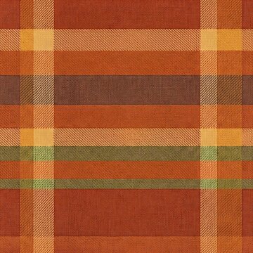 Seamless autumn plaid fabric pattern in warm terracotta, orange, and brown tones