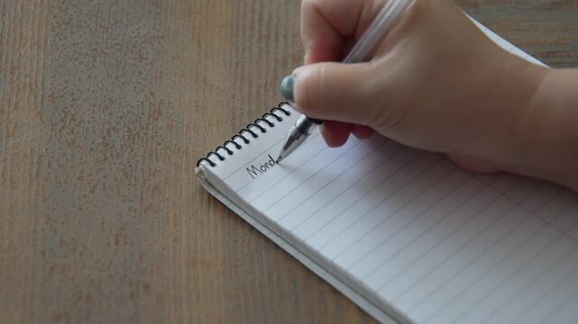 Female Hand Writing First Day Of The Week "Monday" On Notepad