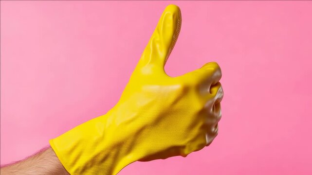 Positive hand gesture with colorful gloves on a simple backdrop.