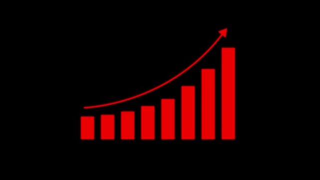 Growth, arrow up. Finance, Bar graph going up, Profit concept, positive increase chart. graph with rising up arrow and bar stats trading graph, vector, neon sign, business report motion graphic..