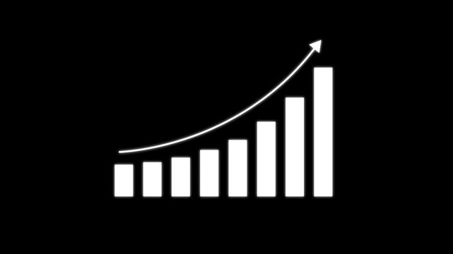 Growth, arrow up. Finance, Bar graph going up, Profit concept, positive increase chart. graph with rising up arrow and bar stats trading graph, vector, neon sign, business report motion graphic..
