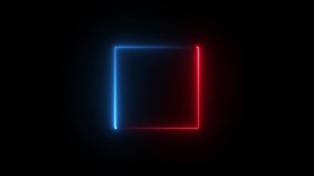 Glowing neon square frame animation. luminous banner animation. blue and red color neon box icon. Neon Figure rectangular frame, 3d neon, vector, video overlay, copy space background,