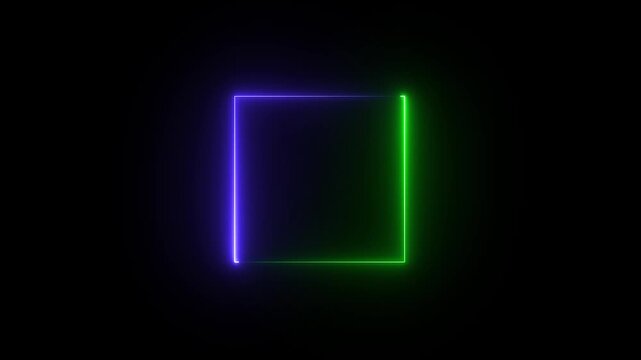 Glowing neon square frame animation. luminous banner animation. blue and green color neon box icon. Neon Figure rectangular frame, 3d neon, vector, video overlay, copy space background,
