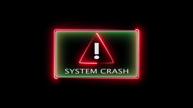 System crash computer error sign with neon red lights blinking in alert motion footage.