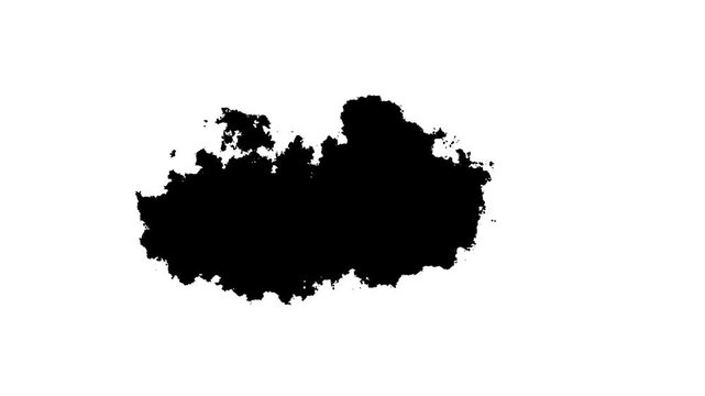 Organic transitions of black expanding paint stains on white backdrop cinematic visual effects Grunge Ink spreads and fills the screen.4k video