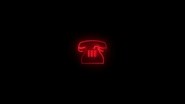 Animated glowing Abstract glowing neon telephone icon animation. concept of call icon Glowing neon light telephone icon animation on black background. ck motion video animation icon on a background.