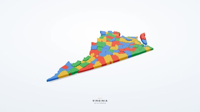 Virginia USA 3D state map in modern flat style, rotating animation seamless loop