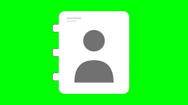 Simple Contact Book Icon Animation on Green Screen Background.