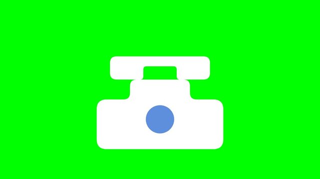 Simple white telephone icon with blue circle on green background.