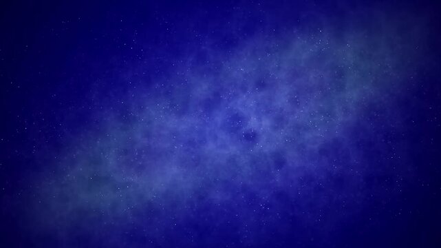 Deep blue space background with shining stars and milky way nebula cloud floating in loop animation