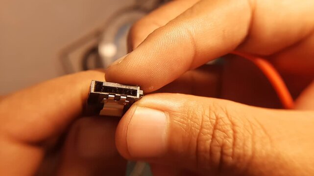 Detailed Macro Shot of Computer SATA Power Connection Cable