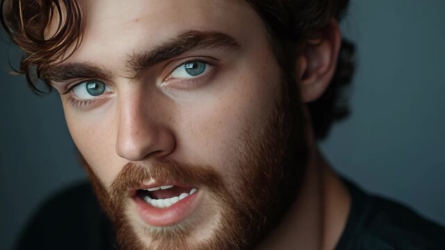 A man with a focused expression gazes into the camera. His beard adds a touch of sophistication.