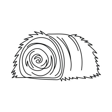 Rolled hay bale from farm field rendered as black line art vector for rustic agricultural branding