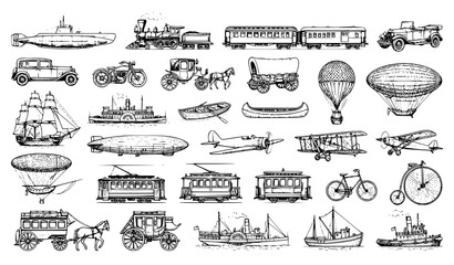 Historic Passenger Transport Engraved Vintage Vehicle Vector Collection © Md