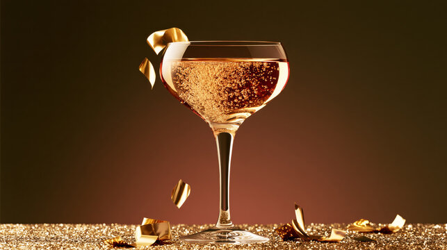 Champagne Cocktail with Gold Confetti for Celebrations