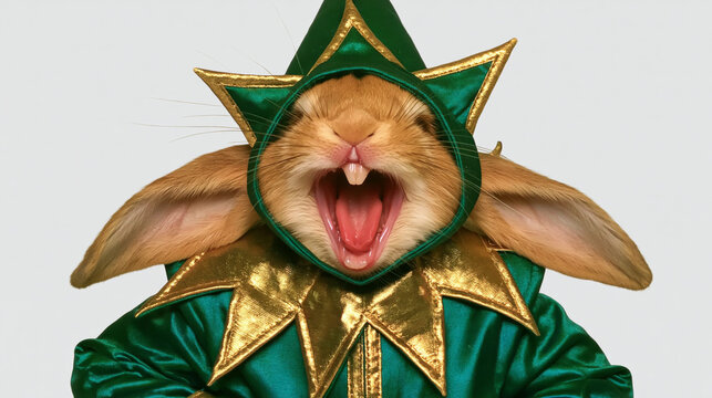 Funny rabbit in a green costume with a star design