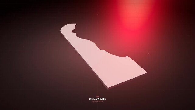 Delaware USA 3D state map in bold red style, rotating animation seamless loop
