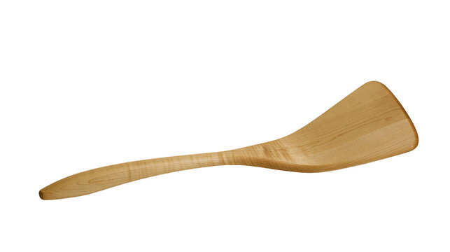 Curved wooden spatula with a wide flat head, isolated on transparent background