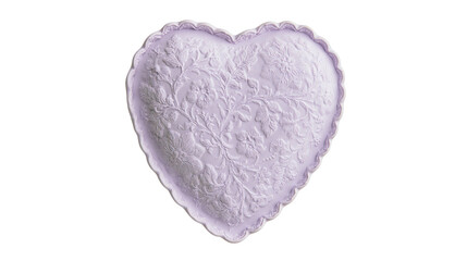 Fototapeta premium Embossed lavender heart-shaped decorative plate with floral patterns, isolated on transparent background