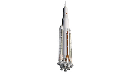 Massive white space rocket with multiple engines, isolated on transparent background © Mira