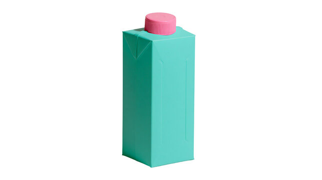 Teal juice carton with pink cap, isolated on transparent background