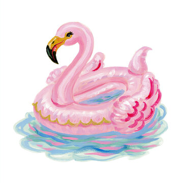 Pink Flamingo Pool Float Illustration