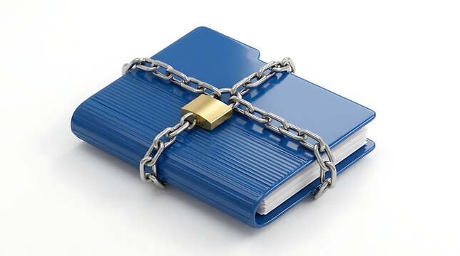 Blue journal secured with metal chain and brass padlock security confidential