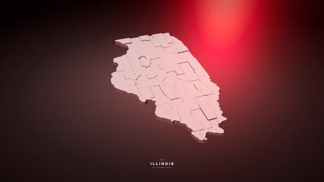 Illinois USA 3D state map in bold red style, rotating animation seamless loop