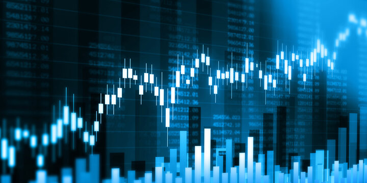 Professional financial trading chart with rising arrow showing successful business growth and profit. 3d illustration
