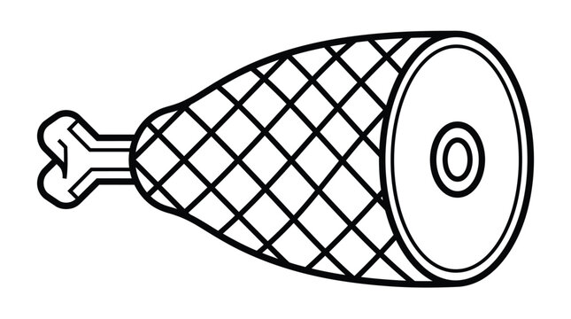 Grilled meat ham leg icon featuring a simple black and white outline style for graphic design