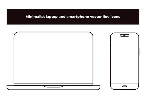 minimalist laptop and smartphone vector line icons