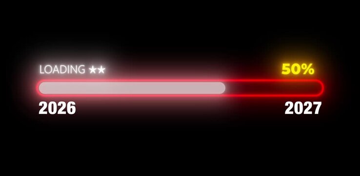 Happy New Year 2027 Neon Countdown | Loading Bar Animation | Glowing Red Typography