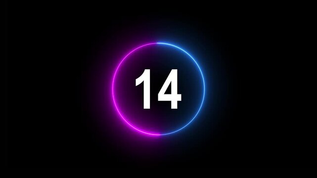 A dynamic circular animation, and glowing count neon number 12 animation . on a black background.Motion graphics of concept