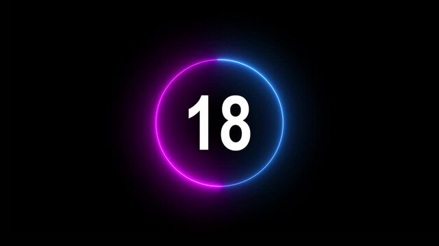 A dynamic circular animation, and glowing count neon number 12 animation . on a black background.Motion graphics of concept