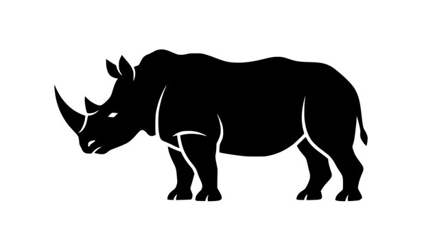 Rhino Silhouette Vector Illustration, Black Rhinoceros Icon Isolated on White Background
