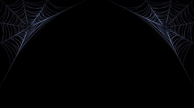 Intricate glowing blue spider web corners isolated on a deep black background for spooky halloween design and creative projects