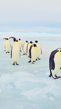 Emperor penguins walking ice snow antarctica wildlife colony arctic frozen polar bird nature cold winter ocean landscape march flock climate habitat environment animal travel iceberg s penguins on ice