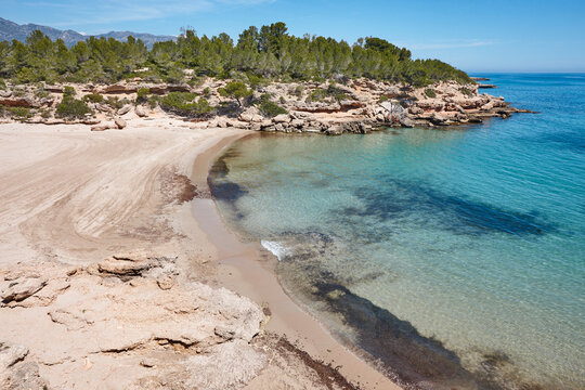 Tranquil mediterranean beach in Tarragona. Cala Forn. Catalonia, Spain