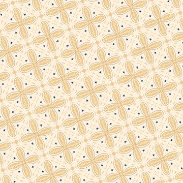 Seamless batik floral pattern with cream and gold