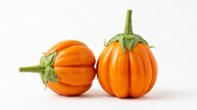 Two Ripe Orange Eggplants on White Background