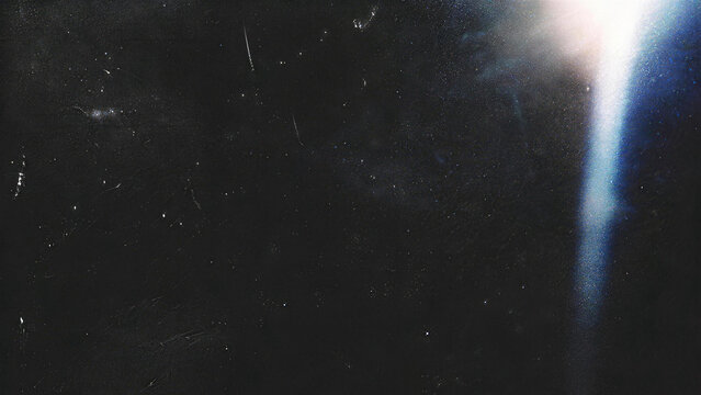 Blue white single edge film light leak with dust and scratches on black